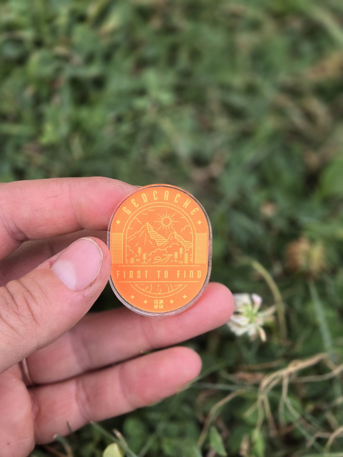 Geocaching First To Find Acrylic Pin – Swag Prize (1.5")