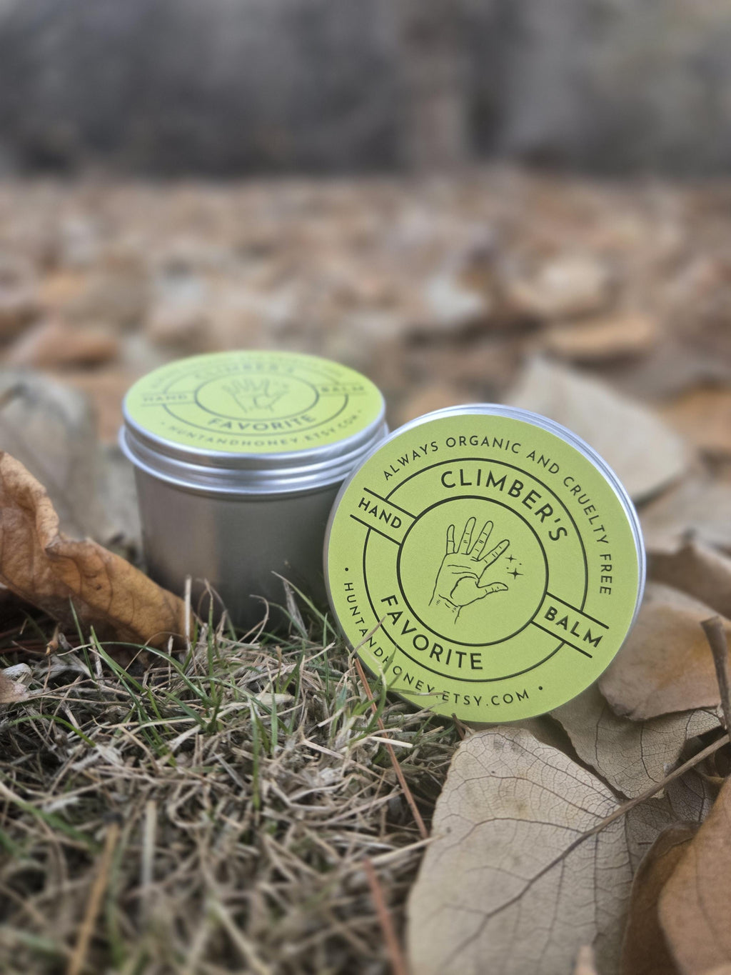 Rock Climbing Hand Balm in reusable metal tin