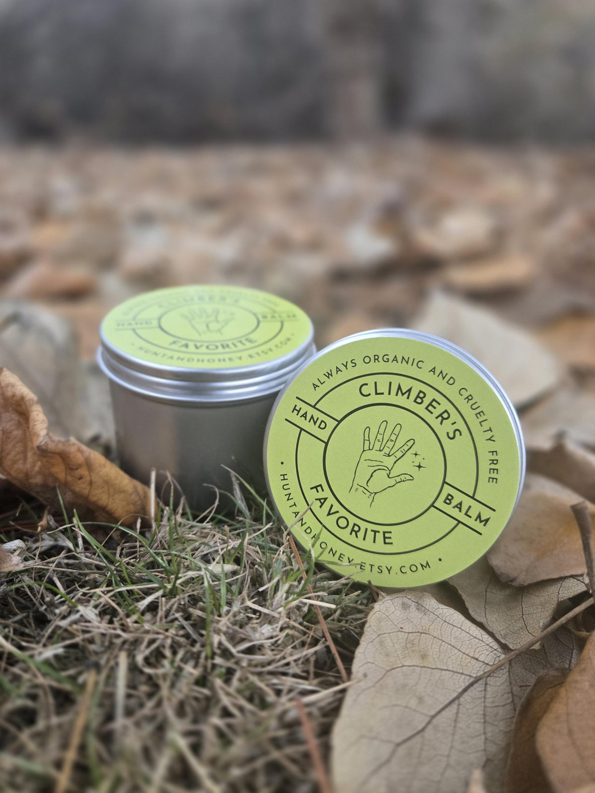 Rock Climbing Hand Balm in reusable metal tin