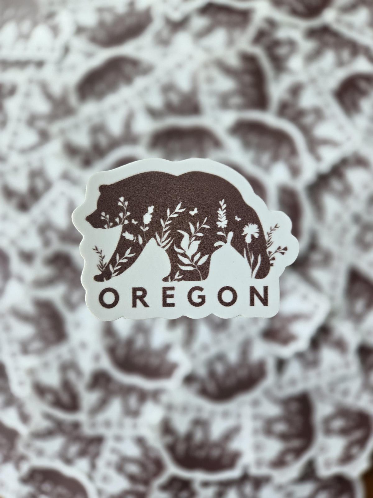 Oregon Bear 2.5" vinyl sticker weatherproof black bear floral Northwest